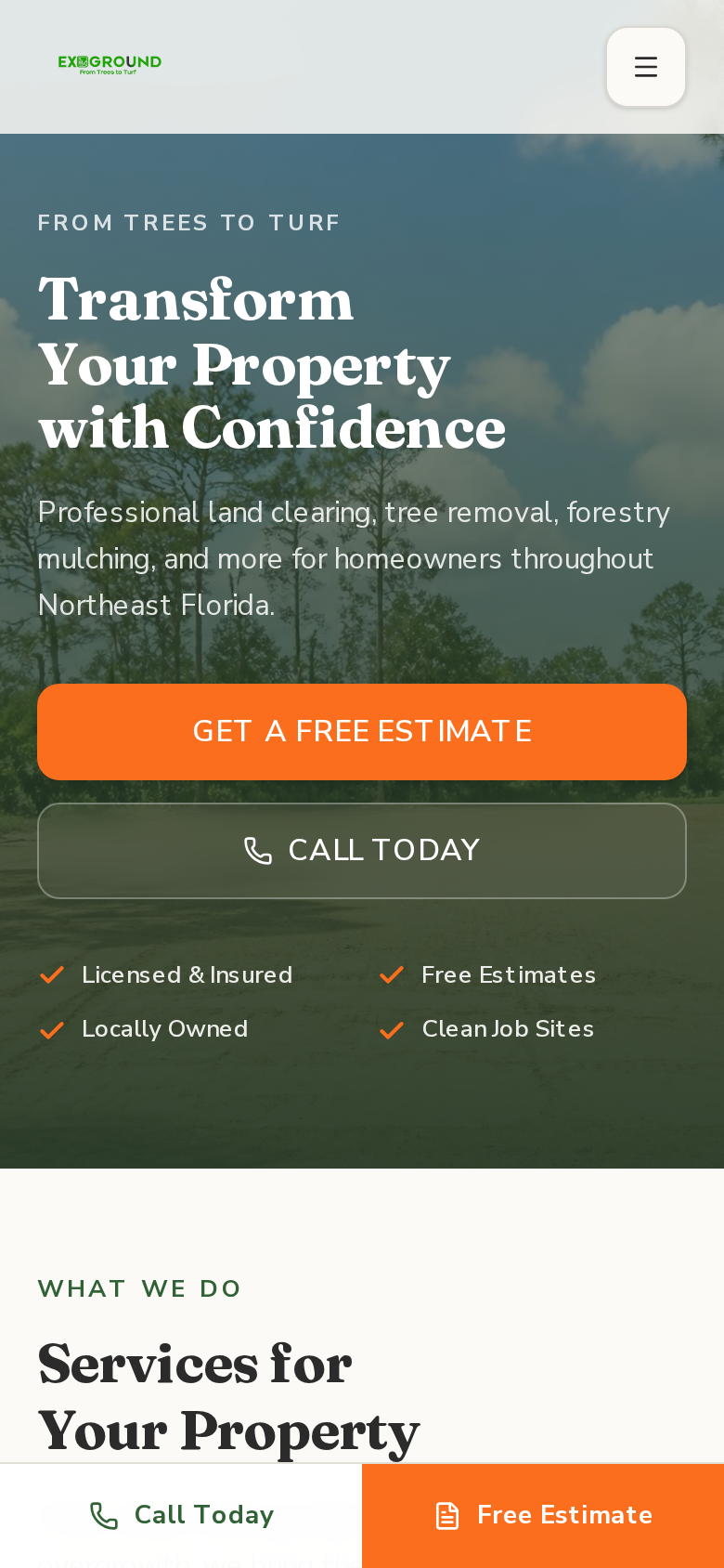 Mobile view of the Exoground website example